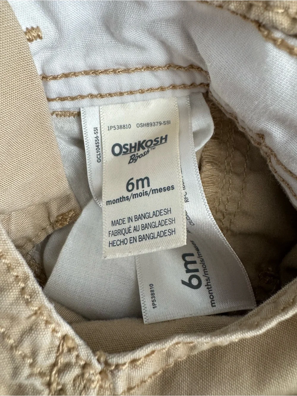 OshKosh B'gosh Khaki Baby Overalls with Plaid Lining